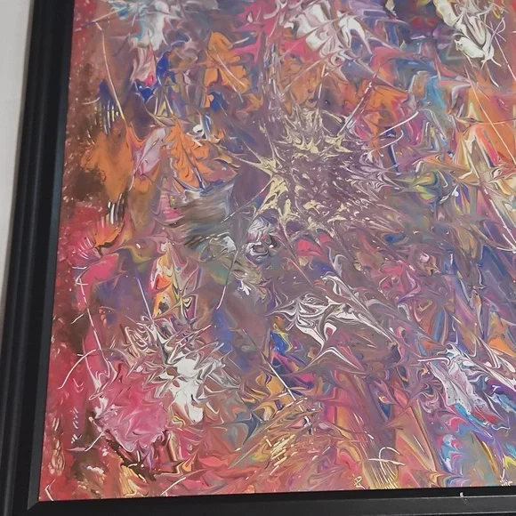 Hand Crafted Original Acrylic Pour Painting  The First One Upcycled Framed 16x20 - Picture 15 of 17